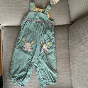 Baby Boden Teal Overalls with Bunny Pockets